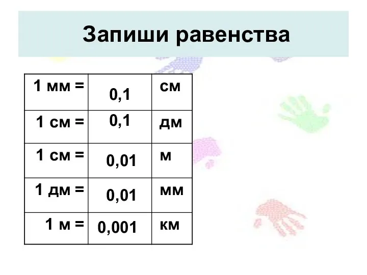 Запиши равенства 0,1 0,1 0,001 0,01 0,01