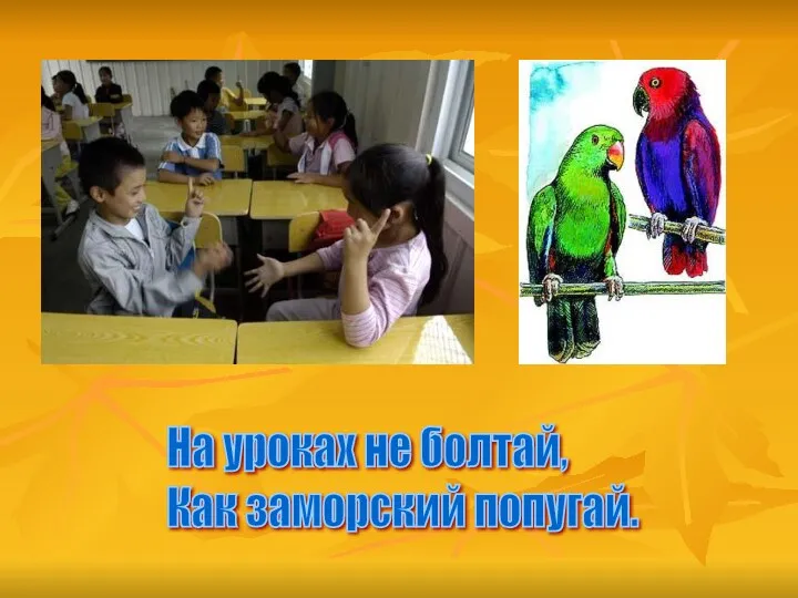На уроках не болтай, Как заморский попугай.