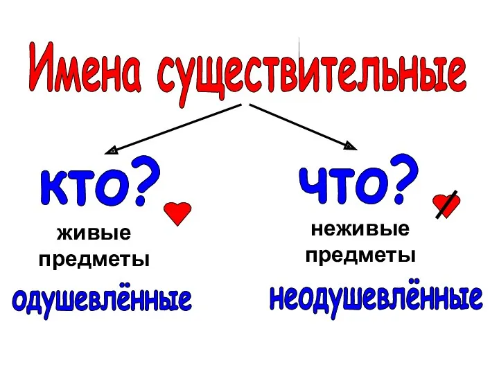 что? кто? неживые предметы живые предметы неодушевлённые одушевлённые Имена существительные