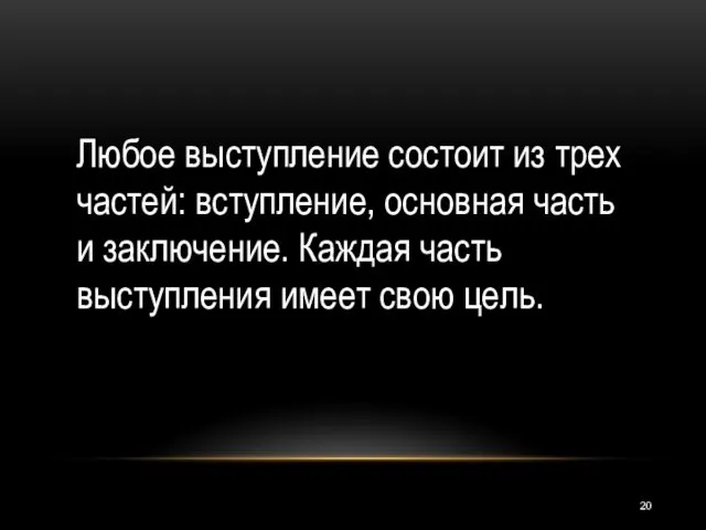 Любое выступление состоит из трех частей: вступление, основная часть и