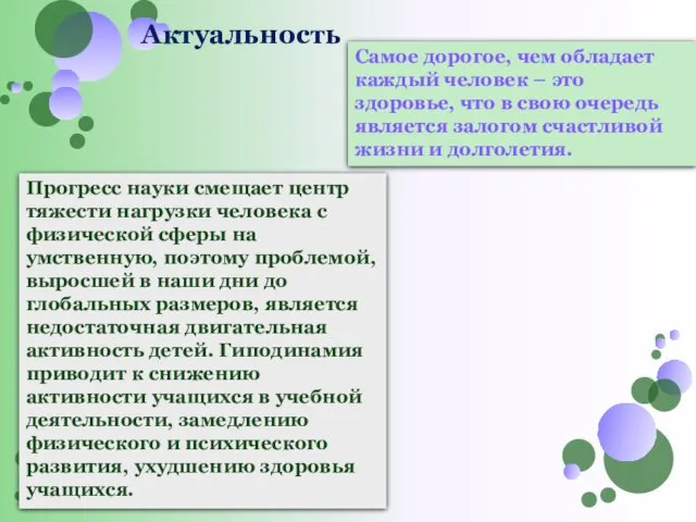 Актуальность Самое дорогое, чем обладает каждый человек – это здоровье,