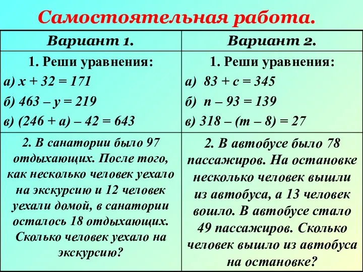 Самостоятельная работа.