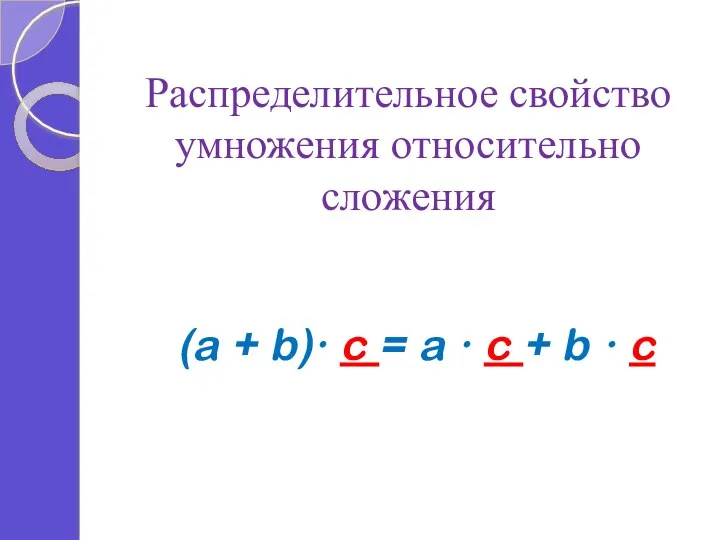 Распределительное свойство умножения относительно сложения (a + b)∙ c = a ∙ c