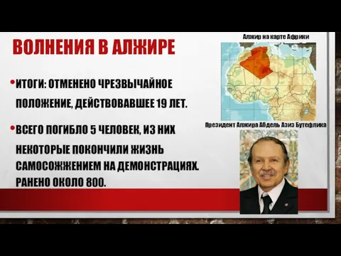 ВОЛНЕНИЯ В АЛЖИРЕ ИТОГИ: ОТМЕНЕНО ЧРЕЗВЫЧАЙНОЕ ПОЛОЖЕНИЕ, ДЕЙСТВОВАВШЕЕ 19 ЛЕТ.