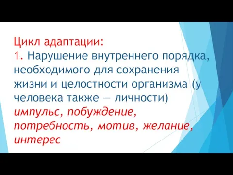 Цикл адаптации: 1. Нарушение внутреннего порядка, необходимого для сохранения жизни