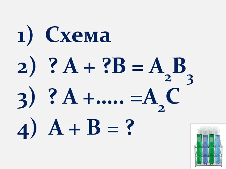 1) Схема 2) ? А + ?В = А2В3 3)