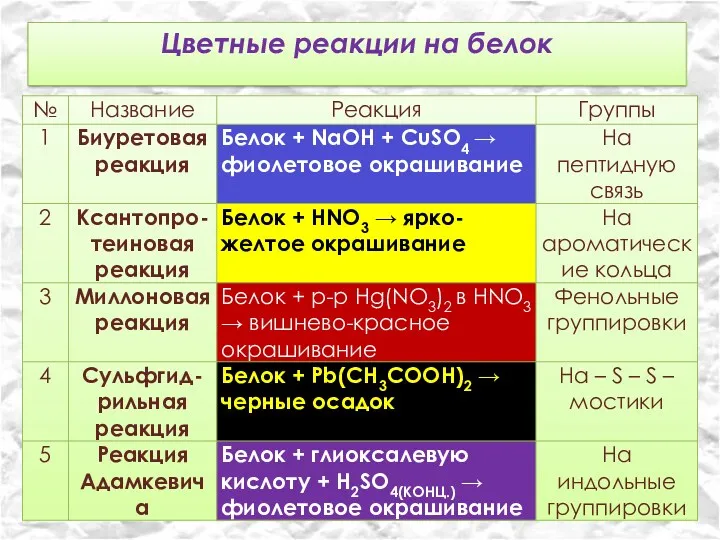 Цветные реакции на белок