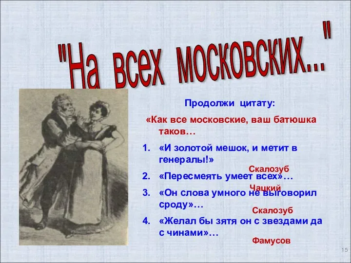 "На всех московских..." Продолжи цитату: «Как все московские, ваш батюшка