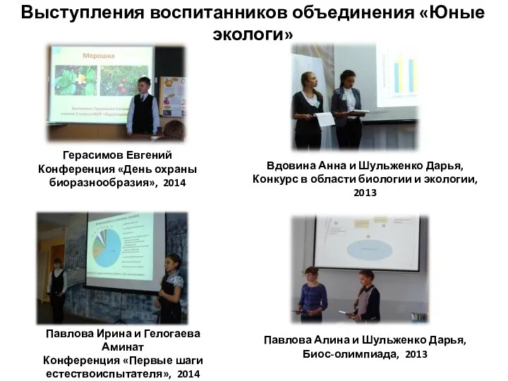 Выступления воспитанников объединения «Юные экологи» Павлова Ирина и Гелогаева Аминат
