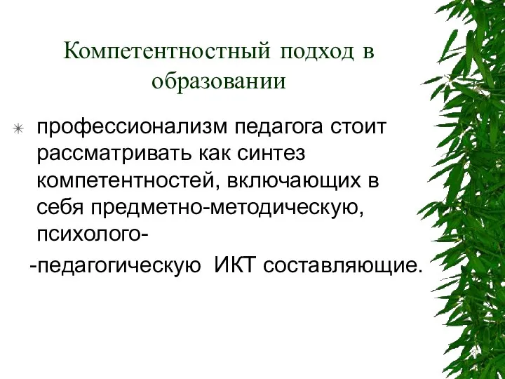 Компетентностный подход в образовании профессионализм педагога стоит рассматривать как синтез