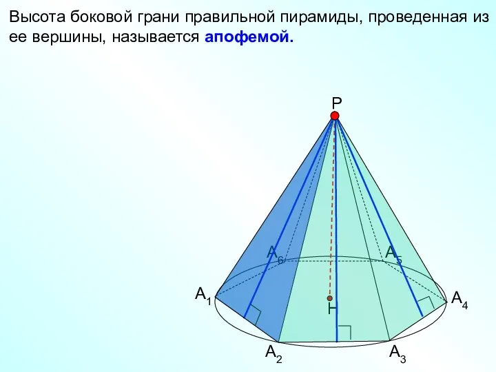 Высота боковой грани правильной пирамиды, проведенная из ее вершины, называется апофемой. А1 А2