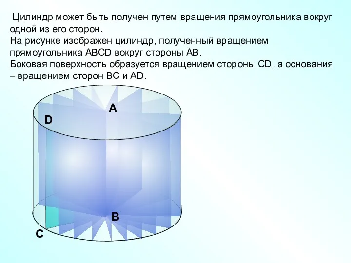 С В Цилиндр может быть получен путем вращения прямоугольника вокруг