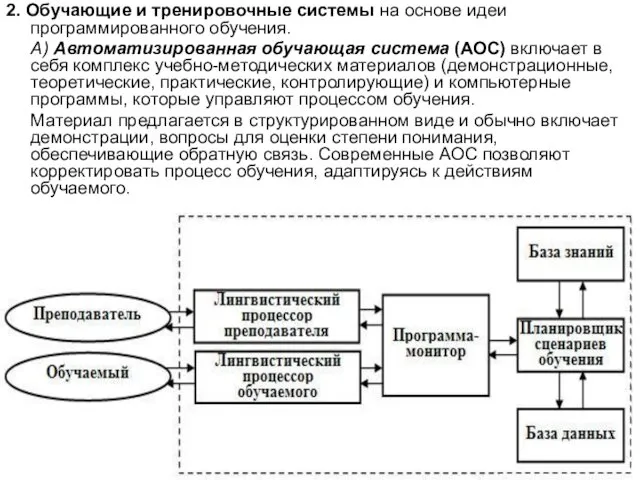 2. Обучающие и тренировочные системы на основе идеи программированного обучения.