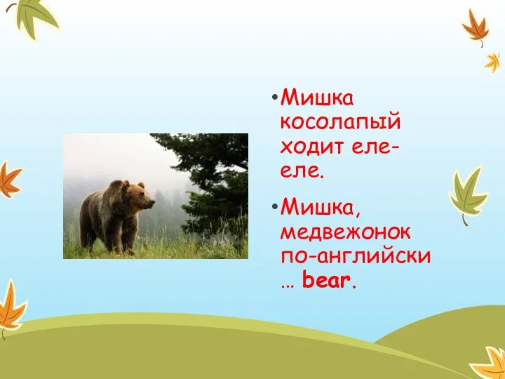 Мишка косолапый ходит еле-еле. Мишка, медвежонок по-английски … bear.