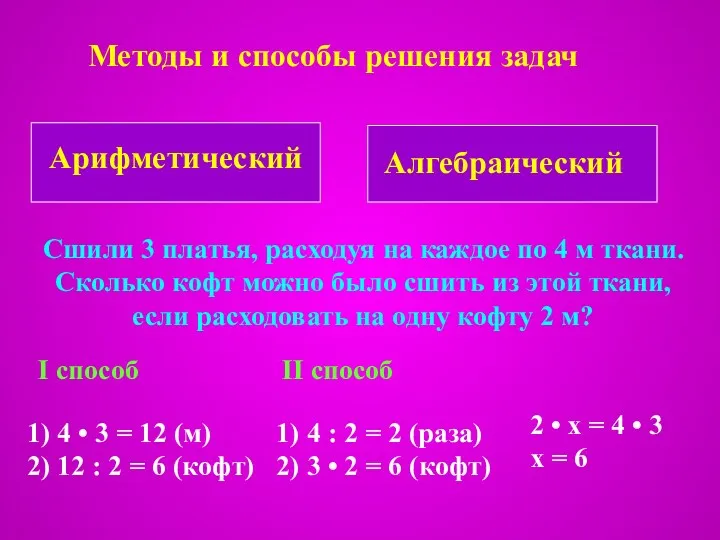 Методы и способы решения задач Сшили 3 платья, расходуя на