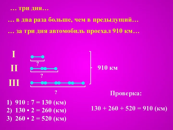 … три дня… I II III … в два раза