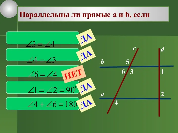 2 1 4 с 3 6 5 а b Параллельны