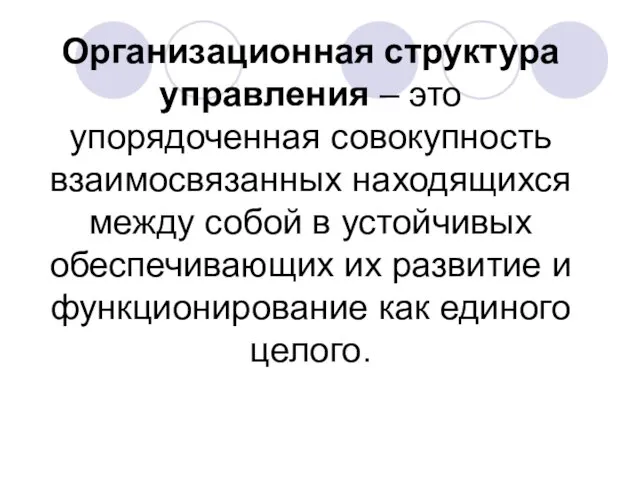 Организационная структура управления – это упорядоченная совокупность взаимосвязанных находящихся между