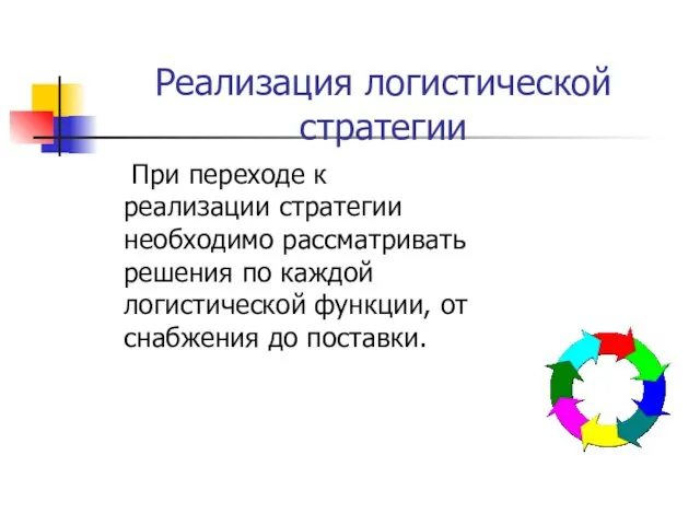 Реализация логистической стратегии При переходе к реализации стратегии необходимо рассматривать