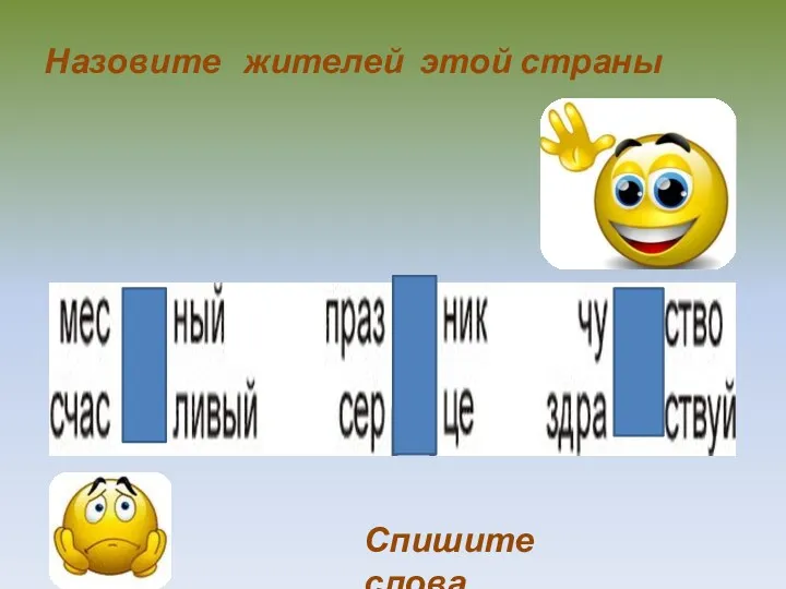 Назовите жителей этой страны Спишите слова