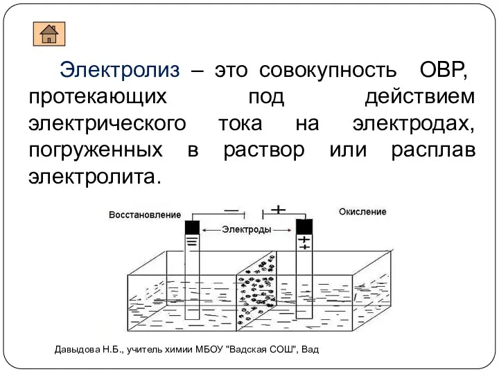 Электролиз – это совокупность ОВР, протекающих под действием электрического тока