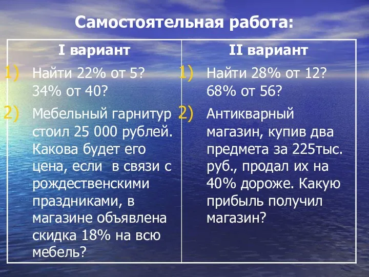 Самостоятельная работа: