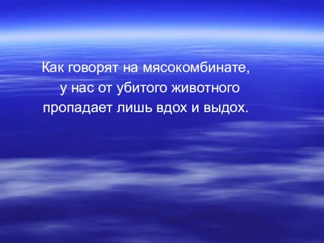 Как говорят на мясокомбинате, у нас от убитого животного пропадает лишь вдох и выдох.