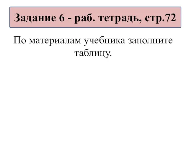 По материалам учебника заполните таблицу. Задание 6 - раб. тетрадь, стр.72