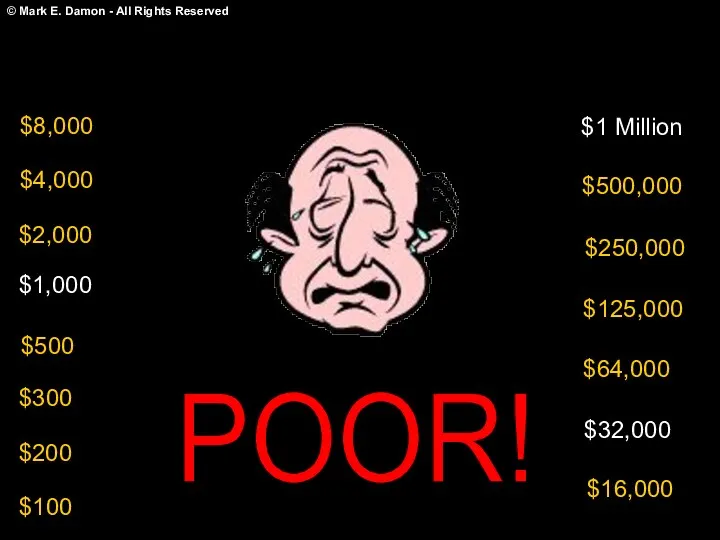 POOR! $100 $200 $300 $500 $1,000 $2,000 $4,000 $8,000 $16,000