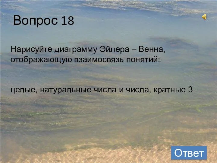 Вопрос 18 Ответ Нарисуйте диаграмму Эйлера – Венна, отображающую взаимосвязь