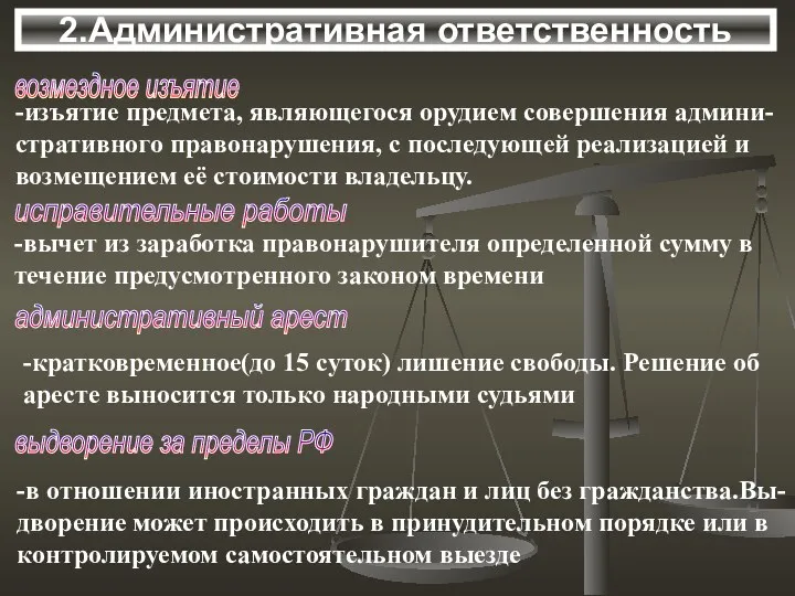 2.Административная ответственность возмездное изъятие -изъятие предмета, являющегося орудием совершения админи-