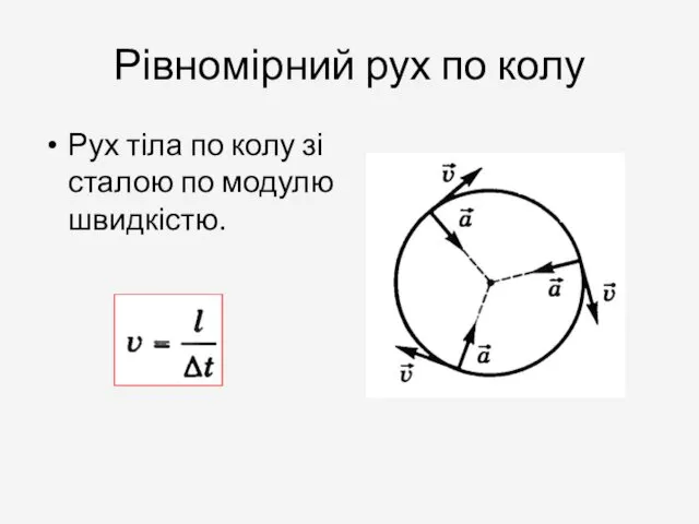 Рівномірний рух по колу Рух тіла по колу зі сталою по модулю швидкістю.