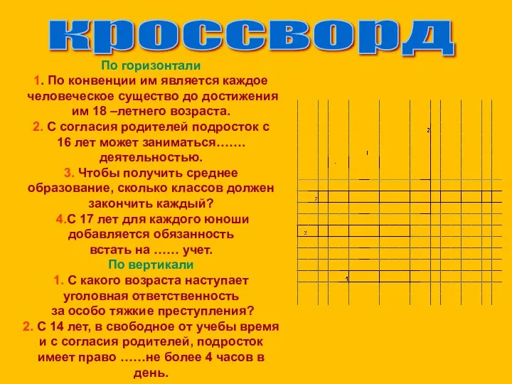 кроссворд По горизонтали 1. По конвенции им является каждое человеческое