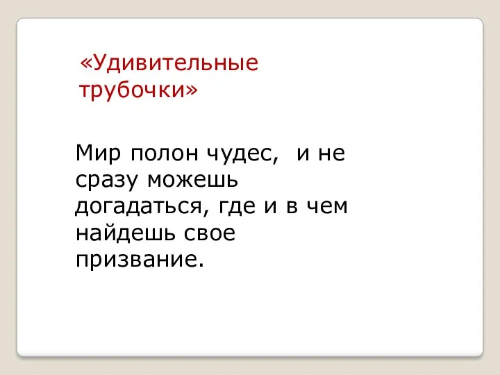 «Удивительные трубочки» Мир полон чудес, и не сразу можешь догадаться,