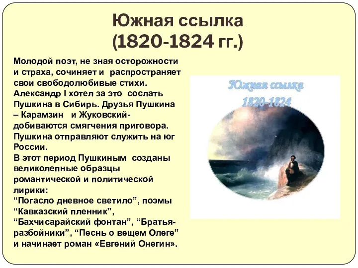 Южная ссылка (1820-1824 гг.) Молодой поэт, не зная осторожности и