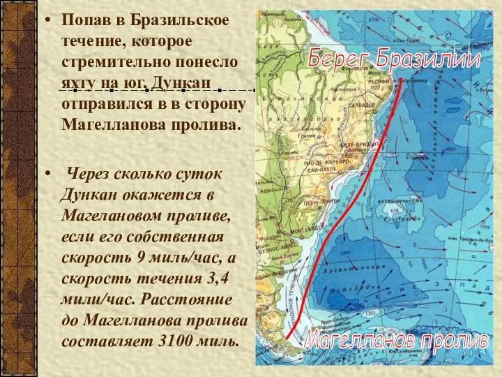 Берег Бразилии Магелланов пролив Попав в Бразильское течение, которое стремительно