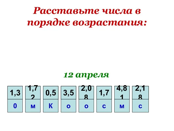 Расставьте числа в порядке возрастания: 12 апреля