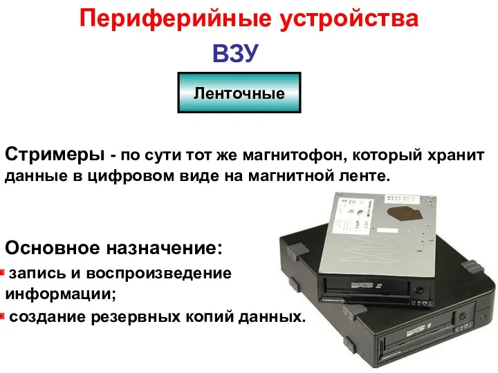 Стримеры - по сути тот же магнитофон, который хранит данные