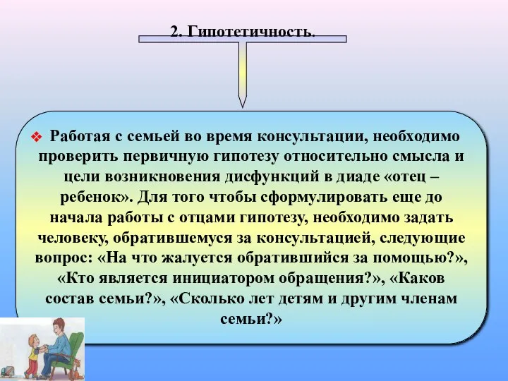 2. Гипотетичность. Работая с семьей во время консультации, необходимо проверить первичную гипотезу относительно