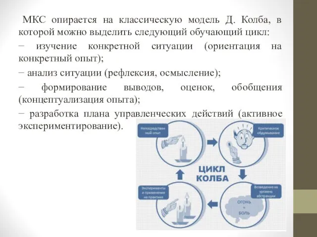 МКС опирается на классическую модель Д. Колба, в которой можно