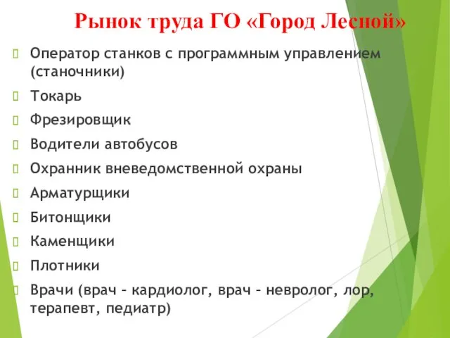 Рынок труда ГО «Город Лесной» Оператор станков с программным управлением