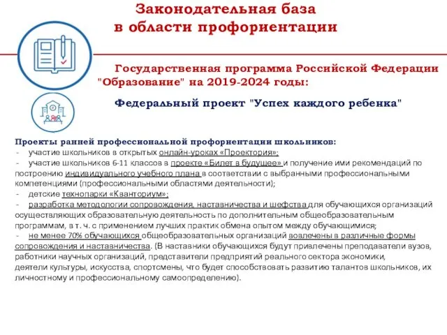 Законодательная база в области профориентации Государственная программа Российской Федерации "Образование"