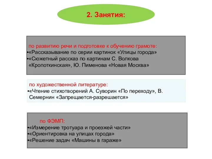 2. Занятия: по развитию речи и подготовке к обучению грамоте: