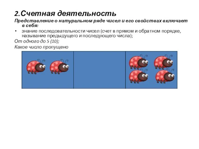 2.Счетная деятельность Представление о натуральном ряде чисел и его свойствах