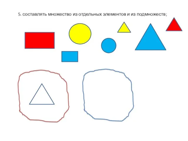 5. составлять множество из отдельных элементов и из подмножеств;