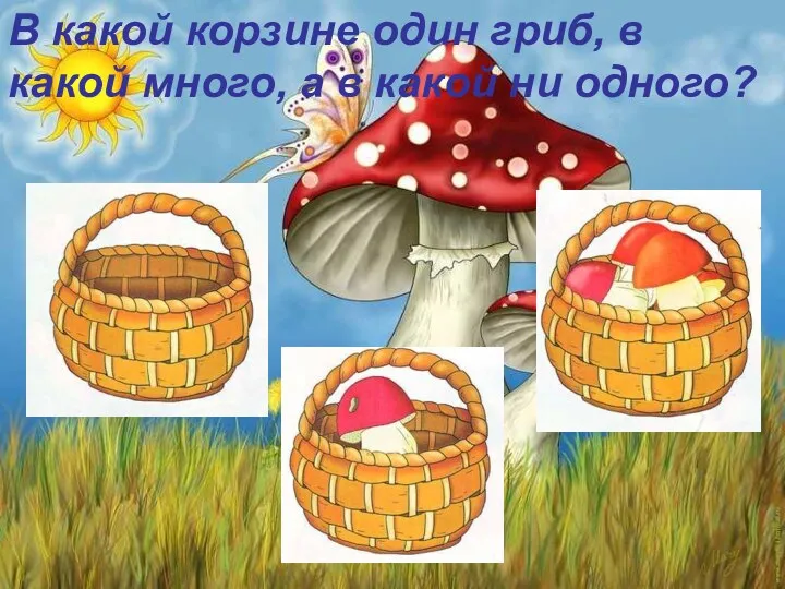 В какой корзине один гриб, в какой много, а в какой ни одного?