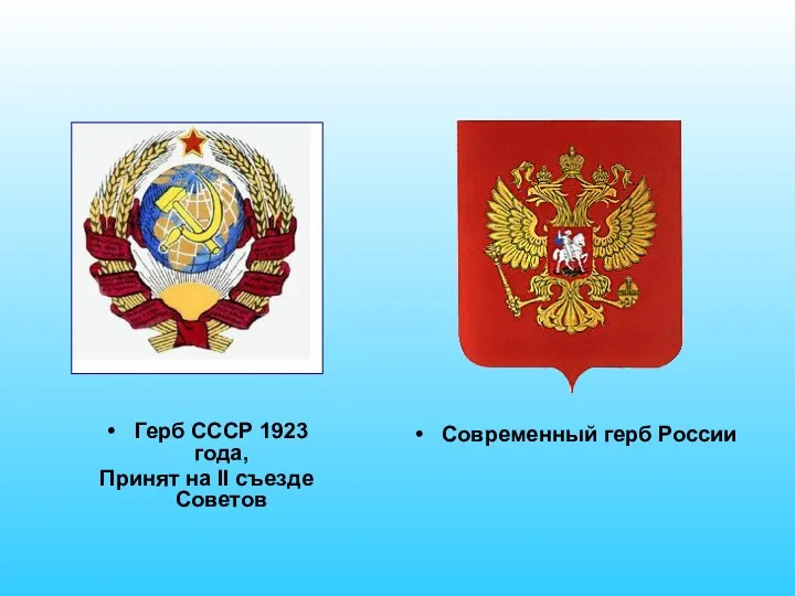 Современный герб России Герб СССР 1923 года, Принят на II съезде Советов