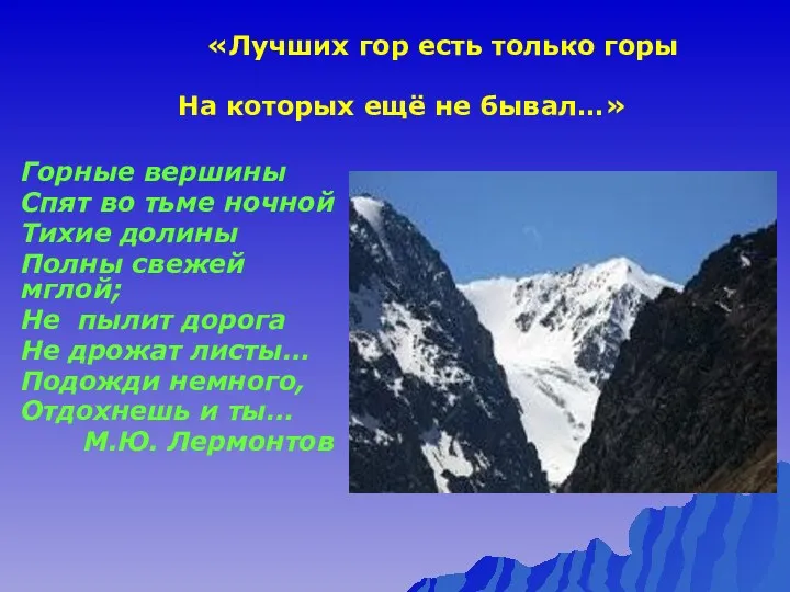 «Лучших гор есть только горы На которых ещё не бывал…»