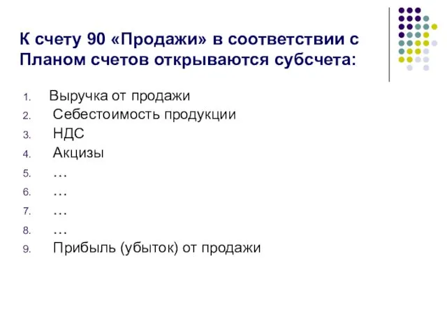 Выручка от продажи Себестоимость продукции НДС Акцизы … … …