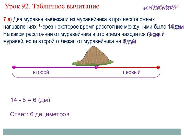 7 а) Два муравья выбежали из муравейника в противоположных направлениях.